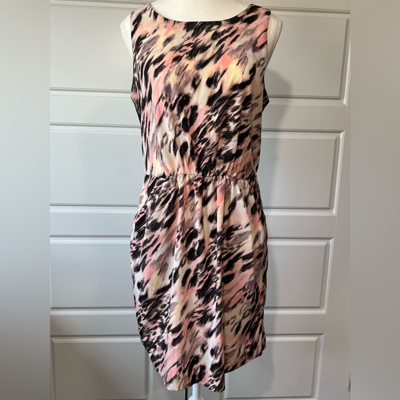 Sleeveless Dress Abstract Print Elastic‎ Waist Casual Pink Black Size S - Picture 1 of 8